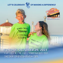Let\'s celebrate 15 years of making a difference at the Skechers Pier to Pier Friendship Walk on Sunday, October 29, 2023. 8 AM check-in, 9 AM start, Manhattan Beach Pier, SKECHERSFRIENDSHIPWALK.COM